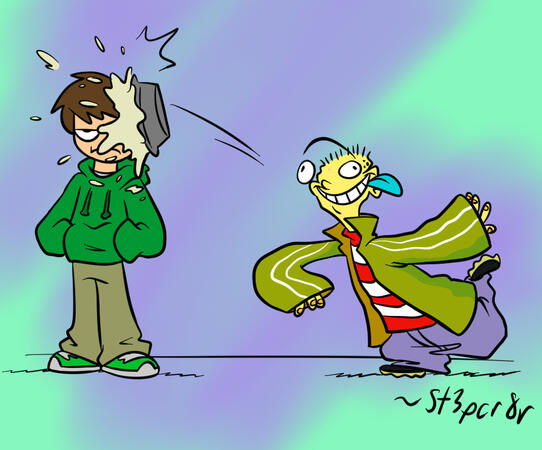 Ed throws pie at Edd